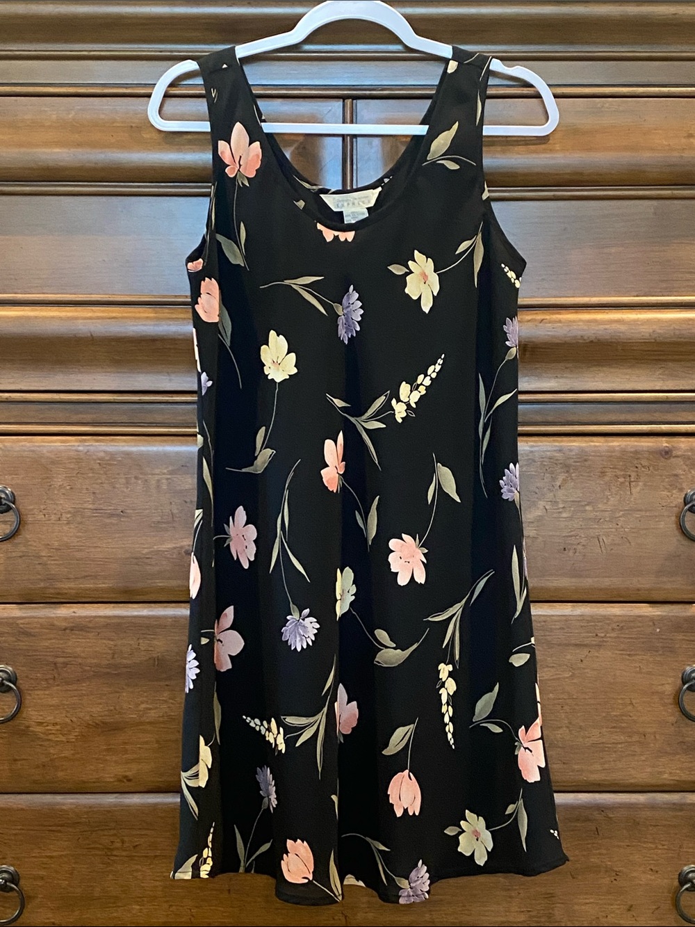 Vintage Express Black Floral Sleeveless A-Line Mini Dress Size 9/10